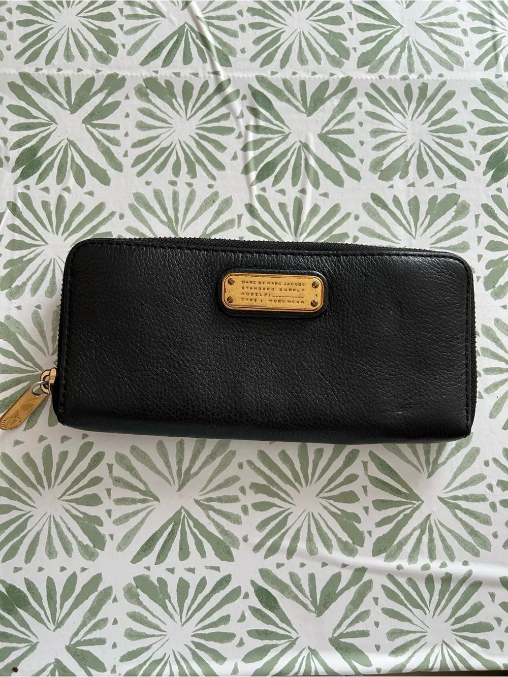 Marc By Marc Jacobs Black Leather Zip Wallet with Gold Plaque
